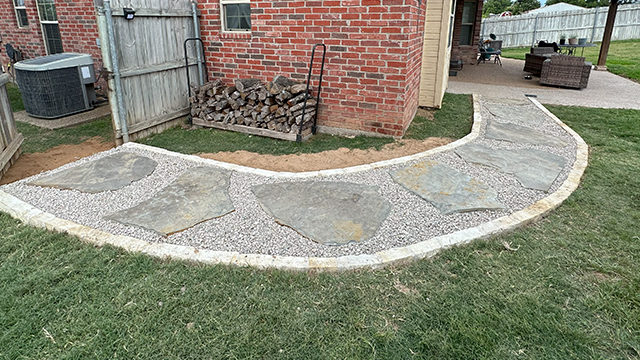 stone pathway around house